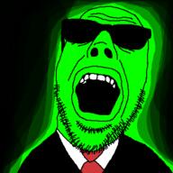 clothes glasses glowing green_skin meta:tagme open_mouth soyjak stubble suit sunglasses trend:glowie variant:dubbbzjak // 400x400 // 15.4KB