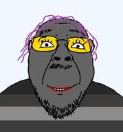 flag:straight_pride grey_skin lipstick lolkek purple_hair smile smilling soot soyjak_party variant:bernd yellow_glasses // 2014x2164 // 142.4KB