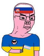 antifa arm clothes country flag glasses pig pink_skin rent_free russia soyjak tranny ukraine variant:chudjak // 796x1018 // 39.2KB