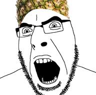 clothes food foodjak fruit glasses hat open_mouth pineapple soyjak stubble variant:cobson // 722x720 // 174.4KB