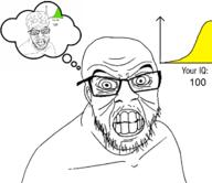 2soyjaks bell_curve chart clenched_teeth glasses graph hair iq midwit soyjak stubble teeth text thought_bubble ugly variant:feraljak wrinkles // 1240x1069 // 408.4KB