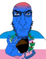 angry arm black_eye black_text bloodshot_eyes blue_skin blue_text brazil closed_mouth dark_skin emblem espírito_santo flag:espírito_santo food fruit glasses hand head holding_head holding_object leaves plant punisher_face red redraw smile smug soyjak star_(symbol) subvariant:science_lover variant:markiplier_soyjak warrior-z_(user) white_eyes // 1076x1378 // 186.8KB