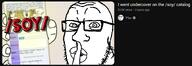 soy bald eyebags finger_over_mouth glasses hand holding_phone iris jewtube lips mouth_open shushing soyjak_party stubble subvariant:threefourthsplier text variant:markiplier_soyjak youtube youtube_thumbnail // 1429x489 // 273.9KB