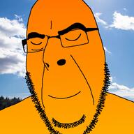 blue blue_sky closed_eyes cloud glasses hair hot orange orange_skin sky smile stubble variant:cobson warm // 721x720 // 330.4KB