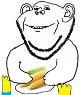 arm closed_mouth corn ear food hand holding_object smile soyjak stubble variant:impish_soyak_ears vegetable yellow_skin // 746x876 // 222.5KB