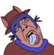 ack animal bloodshot_eyes blue_hair brown_skin cat cat_ear crying death looking_up niko_(oneshot) oneshot scarf tongue variant:bernd yellow_sclera yellow_teeth // 868x873 // 33.8KB