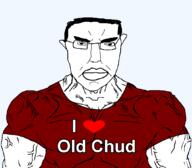 closed_mouth glasses i_love looking_at_you muscles red_shirt soyjak subvariant:chudjak_front subvariant:muscular_chud subvariant:pol_face variant:chudjak // 1059x929 // 36.0KB