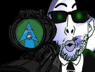 arch_linux central_intelligence_agency firearm g_(4chan) gentoo glasses glowing gun holding_gun holding_object holding_rifle imminent_death linux rifle sniper sniper_rifle soyjak stubble technology tranny trend:glowie variant:bernd variant:nojak weapon // 980x742 // 485.5KB