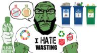 angry beard buff clothes drinking_straw garbage glass glasses green_skin i_hate muscles muscular_male paper plastic plastic_bottle punisher_face recycling subvariant:muscular_science_lover subvariant:science_lover t-shirt tshirt variant:markiplier_soyjak waste // 1580x869 // 516.5KB