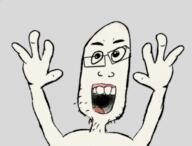arm glasses hand hands_up open_mouth soyjak stubble variant:unknown // 653x498 // 214.9KB