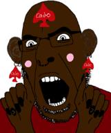 angry black_skin blush clothes ear earring eyelashes facial_mark forehead_mark glasses hand low_tier_god nikocado_avocado nose_piercing nose_ring open_mouth painted_nails soyjak stubble subvariant:slutson tattoo variant:cobson // 723x861 // 59.2KB