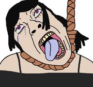 black_shirt crying female hair hanging noose ponytail purple_eyes rope suicide the_coffin_of_andy_and_leyley variant:bernd white_background white_skin yellow_teeth // 533x500 // 108.3KB