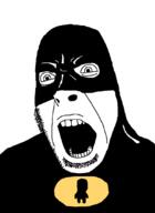 2soyjaks arm batman batman_(series) capeshit clothes costume dc_comics full_body glasses man mask open_mouth soyjak stubble superhero teeth variant:chudjak variant:cobson white_background // 784x1073 // 44.0KB