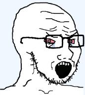 angry bald bloodshot_eyes crying glasses looking_to_the_right open_mouth soyjak stubble subvariant:crying_soyak_ears2 subvariant:soyak_34 tear template transparent_background variant:soyak // 607x678 // 14.0KB
