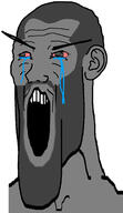 bloodshot_eyes crying ear eyebrows gigachad grey_skin merge open_mouth variant:cryboy_soyjak variant:markiplier_soyjak wojak // 706x1219 // 182.2KB