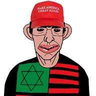 africa amerimutt big_ears black_eyes flag:pan-african flag:united_states jewfro maga maga_hat pan_african star_of_david subvariant:chudjak_front subvariant:patrick variant:chudjak // 1280x1280 // 390.2KB
