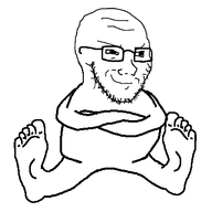 arm closed_mouth foot full_body glasses sitting smug soyjak stubble subvariant:soyak_(smug) variant:soyak white_background // 400x400 // 14.6KB