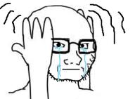 arm crying finna glasses hand hands_up no_eyebrows redraw sad soyjak stubble variant:soyak // 337x247 // 43.6KB