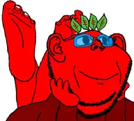 arm beetroot big_eyes broot feet_showing glasses hand hands_on_face happy leaf leg looking_up puppy_eyes red_skin series:brootmoji smile stubble variant:impish_soyak_ears // 707x640 // 293.8KB