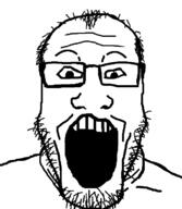 balding glasses open_mouth soyjak stubble variant:markiplier_soyjak // 596x687 // 87.5KB