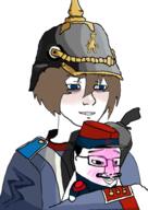 blush brown_hair carrying clothes glasses hair hat helmet military mustache prussia smile soyjak twinkjak uniform variant:chudjak wojak // 680x958 // 366.7KB
