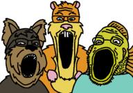 3soyjaks animal buck_teeth dog fangs fish glasses hamster open_mouth soyjak soyjak_trio stretched_mouth stubble variant:gapejak variant:markiplier_soyjak variant:tony_soprano_soyjak // 628x441 // 12.7KB