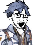 anime blue_hair clothes eiyuu_densetsu glasses hair open_mouth rean_schwarzer soyjak stubble variant:soyak video_game // 834x1139 // 626.2KB