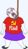 PCdoB ack arm bloodshot_eyes brazil clothes communism communist_party_of_brazil crying dead flag full_body glasses hair hand hanging leg mustache open_mouth politics purple_hair rope shoe skirt soyjak stick stubble suicide template tongue tranny tshirt variant:bernd yellow_teeth // 1375x2392 // 377.8KB