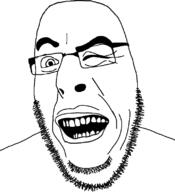 bald blinking glasses open_mouth raised_eyebrow smile stubble variant:cobson white_background // 721x789 // 53.2KB