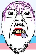 biting_lip flag:transgender_pride_flag glasses hair lipstick purple_hair soyjak stubble subvariant:hornybernd teeth template tongue transparent_background variant:bernd // 746x1135 // 40.2KB