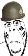 ace_of_spades bbc biting_lip clothes combat_helmet distorted frown glasses hat helmet m1_helmet queen_of_spades soyjak spade stubble subvariant:hornyson tattoo variant:cobson // 481x960 // 239.4KB