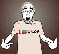 arm bulgaria clothes country ear flag glasses graf_johann,_count_de_dalis-soglio-bondo hair hand i_heart_nigger i_love nigel_carlsbad nigger open_mouth pointing stubble tshirt variant:shirtjak // 618x559 // 354.5KB