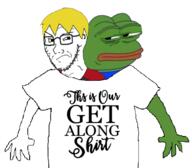 amphibian angry clothes featured frog get_along_shirt looking_at_each_other meta:tagme nas:pepe nate nusoicaca pepe_the_frog soyjak_party text variant:soyak // 1180x1032 // 312.2KB
