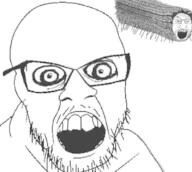 2soyjaks angry bug caterpillar crazed deformed distorted glasses hair mustache no_eyebrows open_mouth soyjak stubble variant:feraljak variant:markiplier_soyjak // 800x716 // 59.6KB