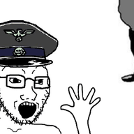 animated arm boot clothes glasses hand hands_up hat nazism open_mouth peaked_cap reichsadler skull soyjak stubble swastika totenkopf variant:soyak // 799x377 // 293.6KB