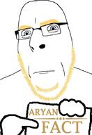 aryan bald blue_eyes closed_mouth fact glasses hand holding_object neutral soyjak stubble text variant:cobson yellow_hair // 603x877 // 44.0KB