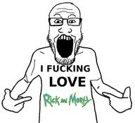 clothes glasses hand i_fucking_love i_love open_mouth pointing rick_and_morty soyjak stubble text tshirt variant:markiplier_soyjak // 618x559 // 80.4KB