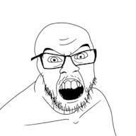 angry eyebrows glasses hd looking_at_you mustache open_mouth soyjak stubble teeth variant:feraljak // 2048x2048 // 178.6KB