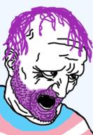 clothes ear leonardo_davinci open_mouth purple_hair screaming soyjak stubble tranny trans_flag variant:unknown // 243x350 // 55.8KB