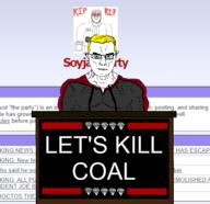 aryan blond blue_eyes coal doctor dr_soyberg gem glasses gray_shirtirt grey_shirt let's_kill microphone mouth_closed muscles red soyjak soyjak_party stage subvariant:muscular_chud variant:a24_slowburn_soyjak variant:chudjak white_skin // 1338x1297 // 294.9KB