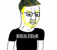 arm blue_eyes burzum cap closed_mouth clothes cross glasses hair hat pagan soyjak stubble text tshirt varg_vikernes variant:chudjak yellow_hair // 700x619 // 134.8KB
