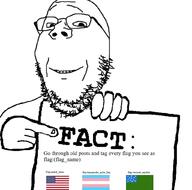country fact flag flag:transgender_pride_flag flag:united_states flag:vermont_republic glasses hand holding_object pointing sign soyjak stubble text united_states variant:gapejak vermont vermont_republic // 1024x1013 // 149.7KB
