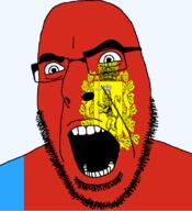 animal cross crown flag flag:vladimir_oblast full_head glasses hair holding_object lion looking_to_the_right open_mouth russia soyjak stubble teeth text transparent transparent_background variant:cobson vladimir_oblast // 721x789 // 114.8KB