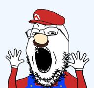 clothes excited glasses glove hand hands_up hat large_nose mario merge mustache nose open_mouth overalls series:fusionjaks soyboy soyjak stubble super_mario transparent_background variant:excited_soyjak variant:gapejak video_game // 752x700 // 20.4KB