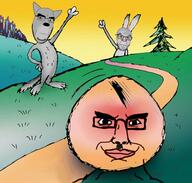 Kolobok adolf_hitler angry animal edit field hare mustache nazism rabbit russian_tales salute smile subvariant:chudjak_front tree variant:chudjak variant:cobson variant:feraljak wolf // 600x571 // 185.8KB