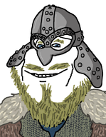 beard blond blue_eyes blue_shirt coat fur_coat grey_shirt helmet shiny_helmet smile stubble variant:impish_soyak_ears viking warrior // 700x900 // 98.3KB