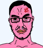 anger_mark angry bloodshot_eyes crying hybrid moustache pink pink_skin seething soyjak stubble subvariant:chudsoi sweating template variant:chudjak variant:soyak vein yellow_teeth // 700x780 // 24.5KB