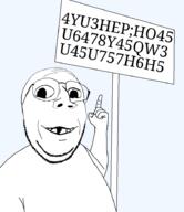 deformed glasses pointing pointing_at_object pointing_up sign smile soyjak stubble subvariant:emmanuel transparent_background variant:abortion_lover variant:gapejak // 800x928 // 115.0KB