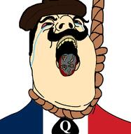 beret bloodshot_eyes clothes crying france hair hanging hat mustache queen_of_spades rope snail soyjak spade suicide tongue variant:hydejak white_skin yellow_teeth // 778x800 // 75.1KB