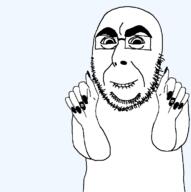 cobsontalks glasses hand hands_up rantsona smile soyjak stubble subvariant:cobsonTALKS subvariant:slutson variant:cobson // 760x762 // 22.7KB